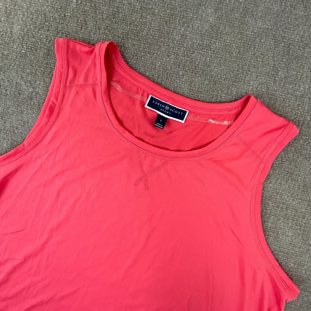 Karen Scott Tunic Tank Top Womens Large Peony Coral Round Neck Moisture Wicking